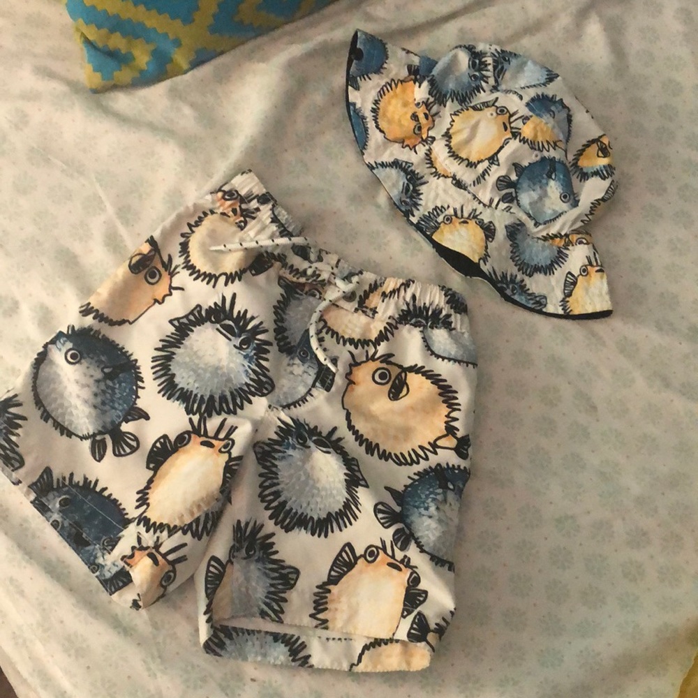 babyGap swim trunks with matching hat